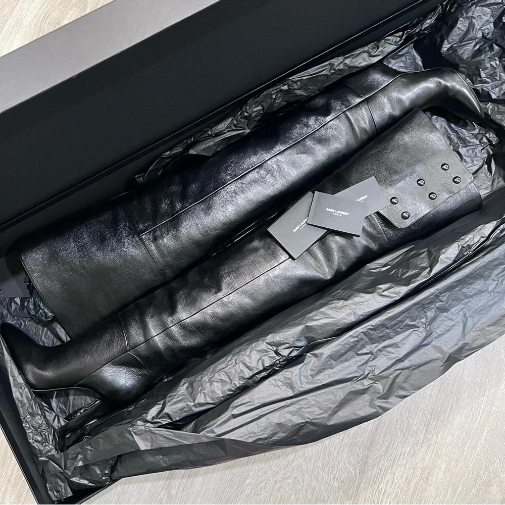 YSL Saint Laurent Over the Knee Boots Black - Picture 14 of 16